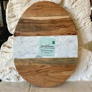 NWT Crofton acacia wood and marble Easter egg shaped serving board